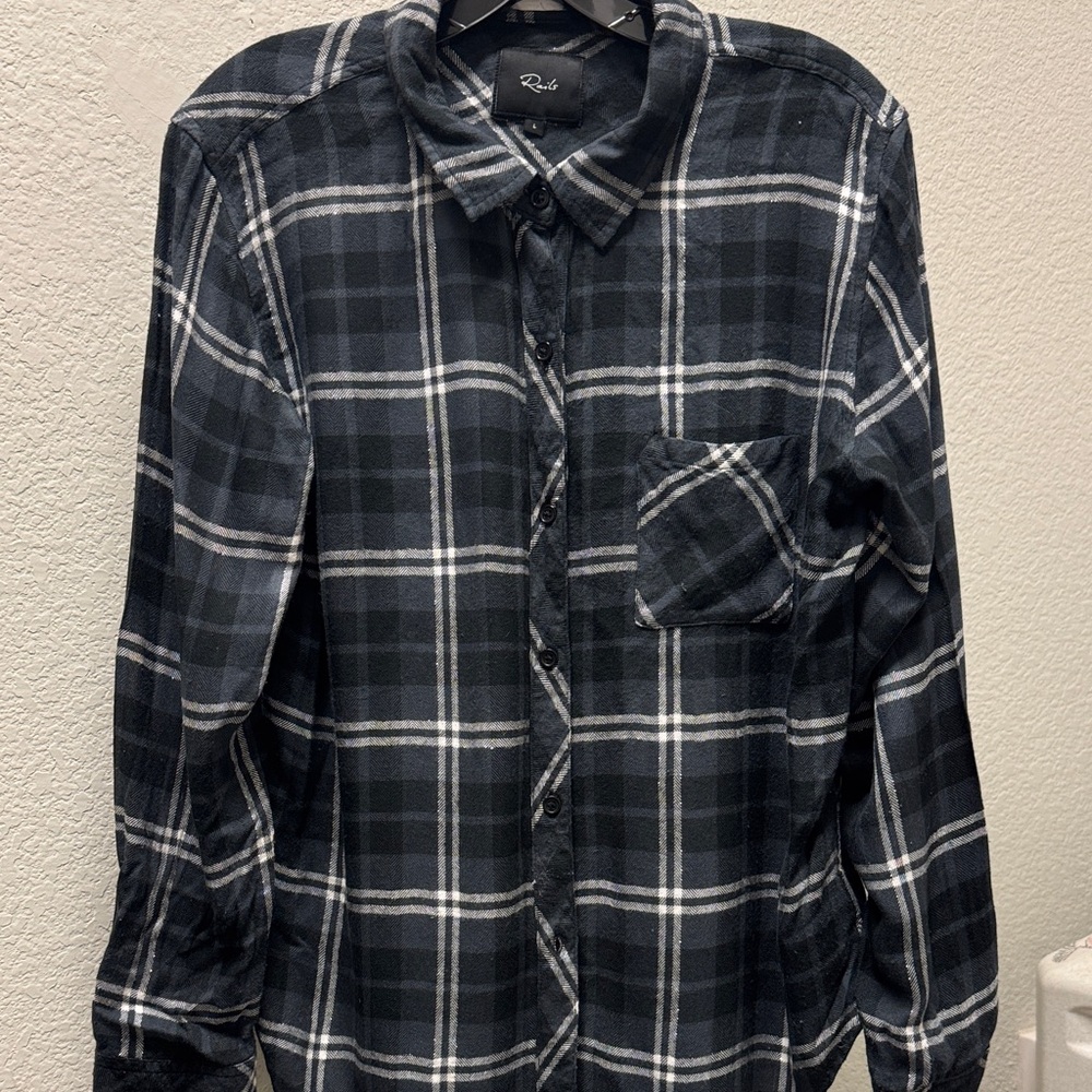 Rails Black Plaid Shirt with silver sparkle threads